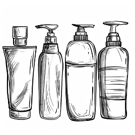 Row of different sunscreen bottles sketch style